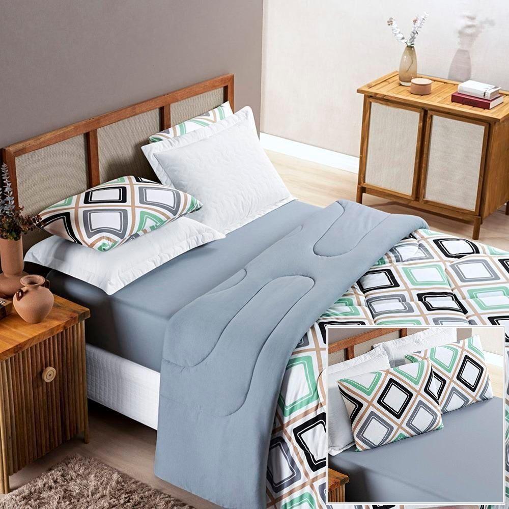 Edredom 2,60m X 2,40m + Jogo De Cama Malha Quality King 04 Peças 100% Algodão - Harmony - 1