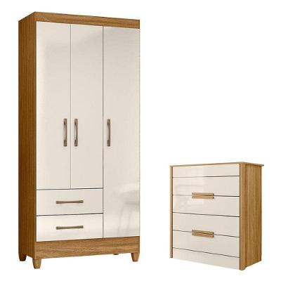 Guarda Roupa Solteiro Lima E Cômoda Dhara Freijó Off White - Moval