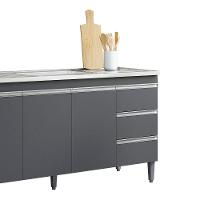Balcão Gabinete De Pia Para Cozinha Sem Tampo 160cm 3 Portas Andréia Cinza Fosco- Mabe Magazine - 2