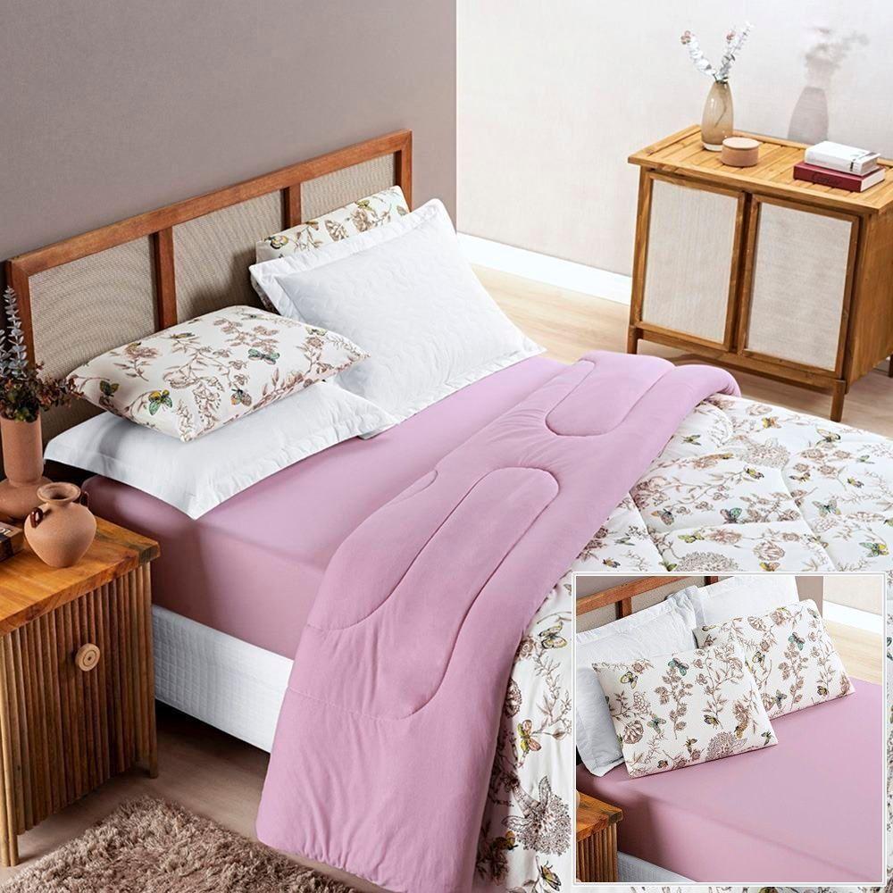 Edredom 2,60m X 2,40m + Jogo De Cama Malha Quality King 04 Peças 100% Algodão - Butterfly - 1