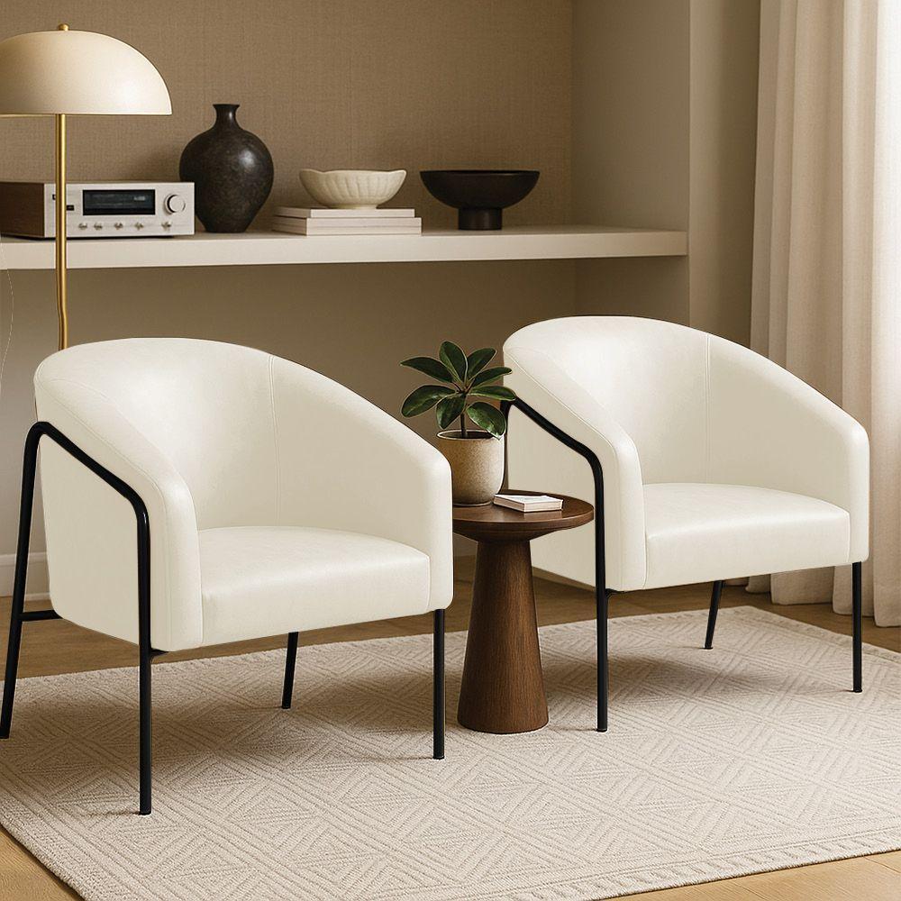 Poltrona Sala Industrial Alta Preto Kit 2 Stella Sintético Pu Bege D03 - D'rossi - 1