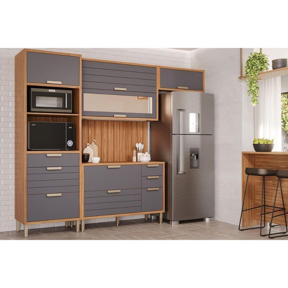 Kit Cozinha Modulada 5 Peças Eloise 2 Aéreos + 1 Balcão + 1 Torre Quente + 1 Complemento C5p109 Freijó Titanium - 1