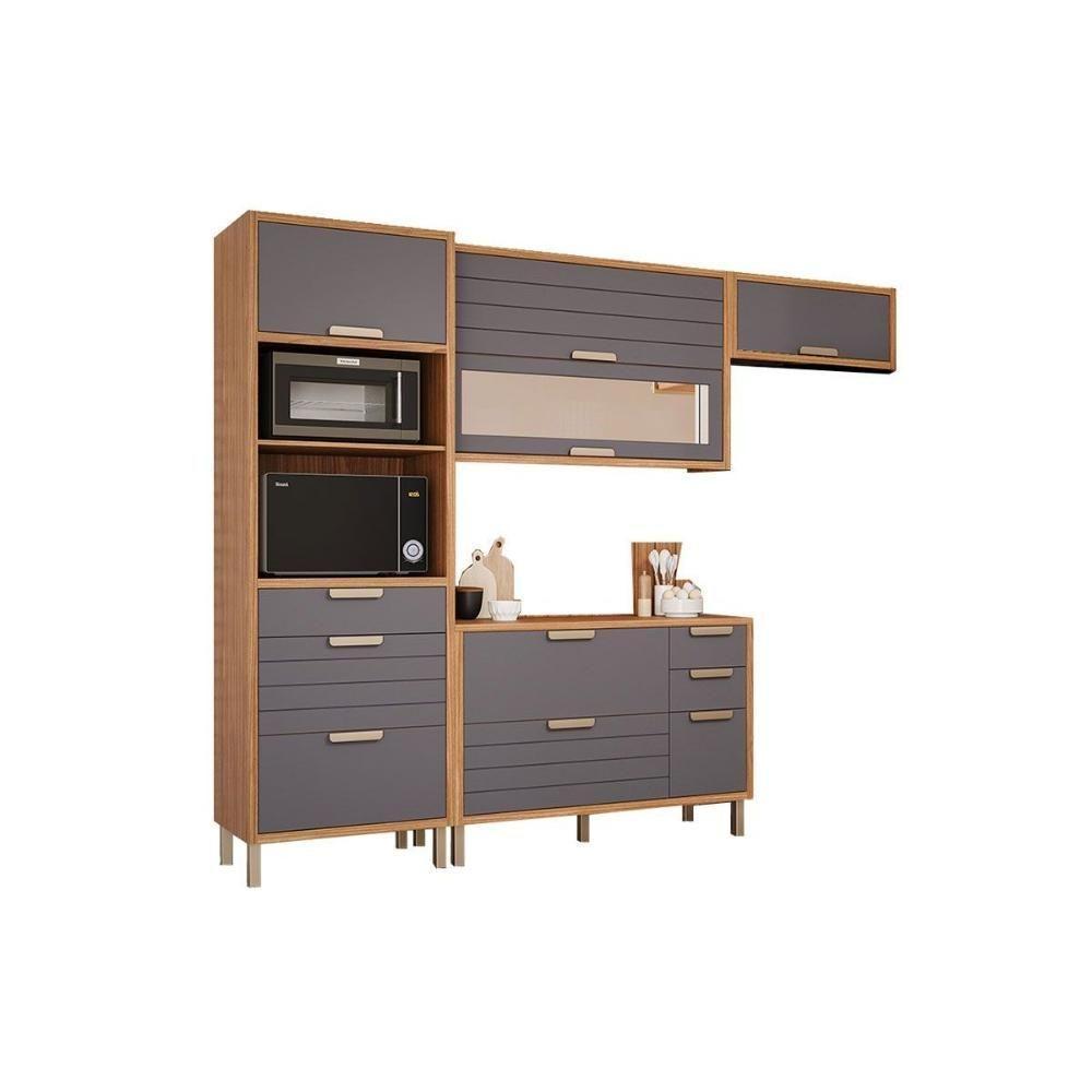 Kit Cozinha Modulada 5 Peças Eloise 2 Aéreos + 1 Balcão + 1 Torre Quente + 1 Complemento C5p109 Freijó Titanium - 4