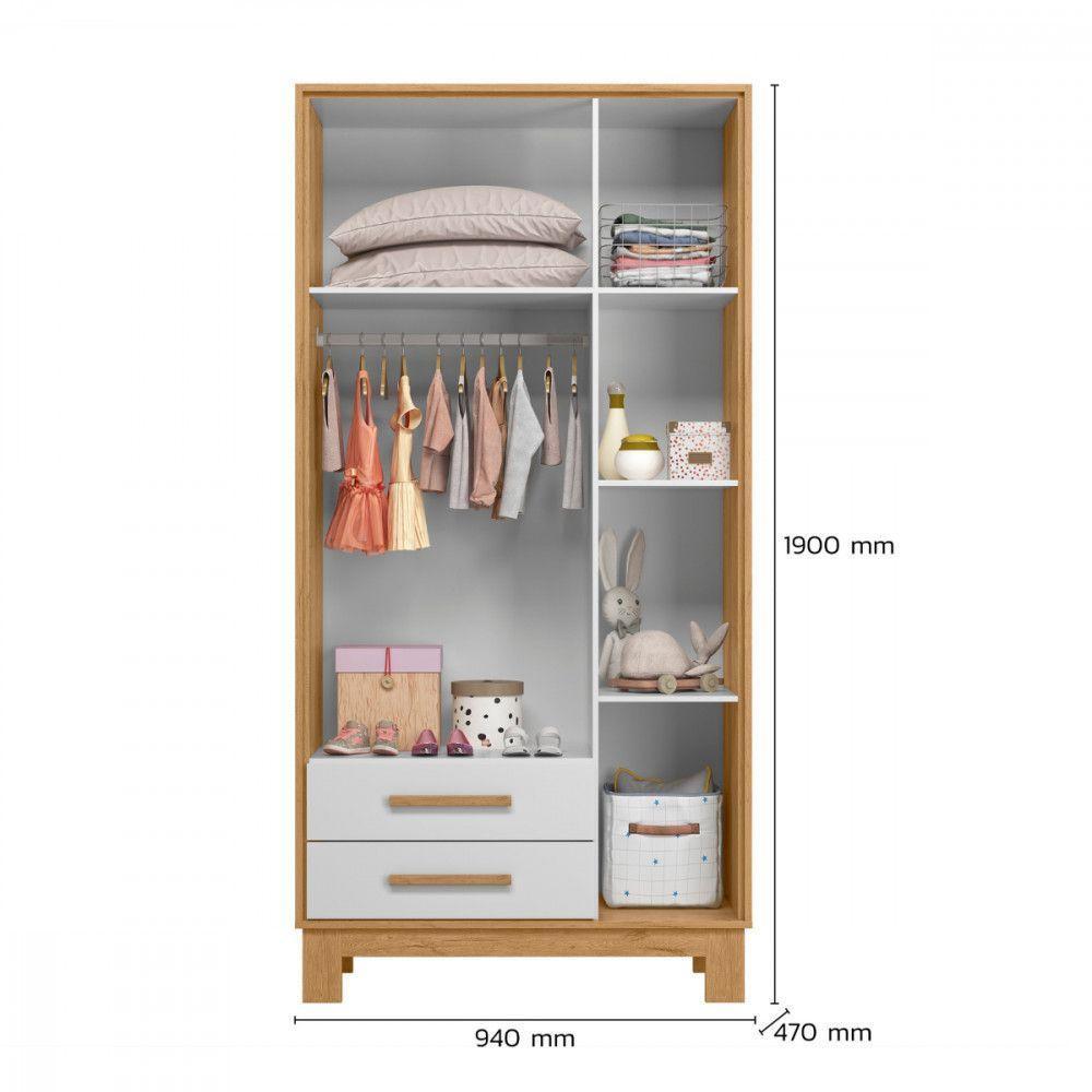 Guarda Roupa Infantil Encanto Slim Freijo Com Branco Qmovi Freijo Com Branco - 3