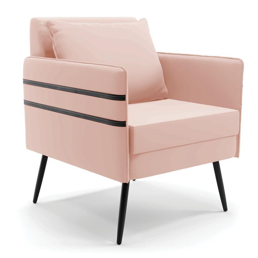 Kit 02 Poltronas Mari Veludo Rosê Pés Palito De Ferro Preto - 5