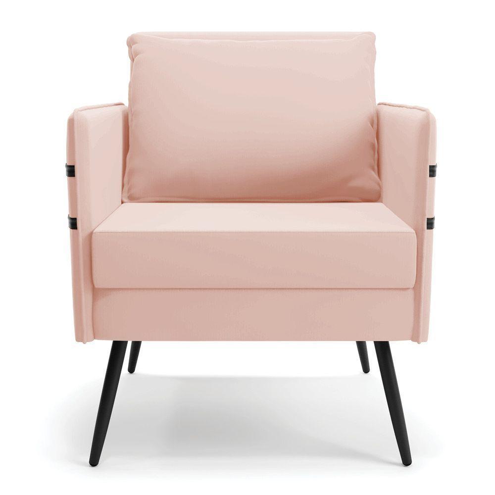 Kit 02 Poltronas Mari Veludo Rosê Pés Palito De Ferro Preto - 6