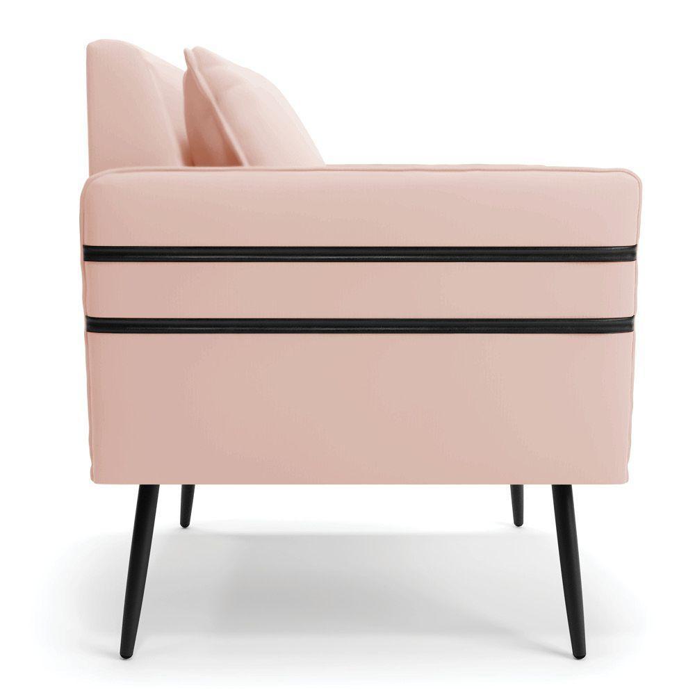 Kit 02 Poltronas Mari Veludo Rosê Pés Palito De Ferro Preto - 7