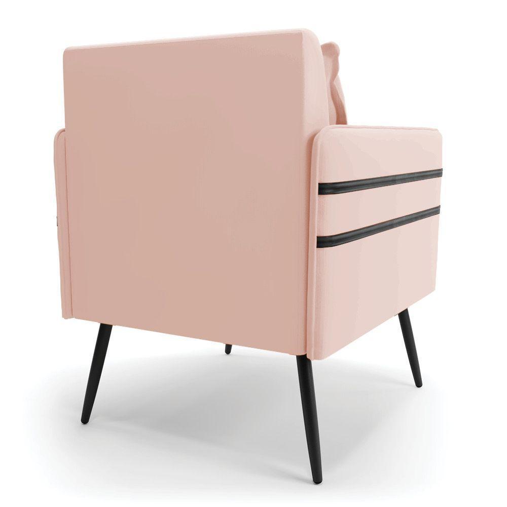 Kit 02 Poltronas Mari Veludo Rosê Pés Palito De Ferro Preto - 8
