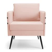 Kit 02 Poltronas Mari Veludo Rosê Pés Palito De Ferro Preto - 6
