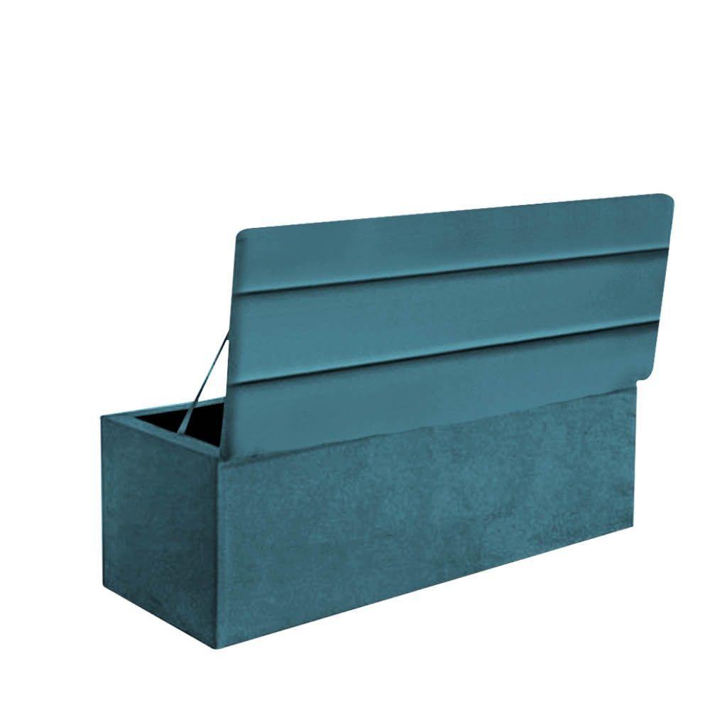 Calçadeira Baú Recamier Estofada Cama King 190cm Argentina Suede Azul Turquesa- Mabe Magazine - 3