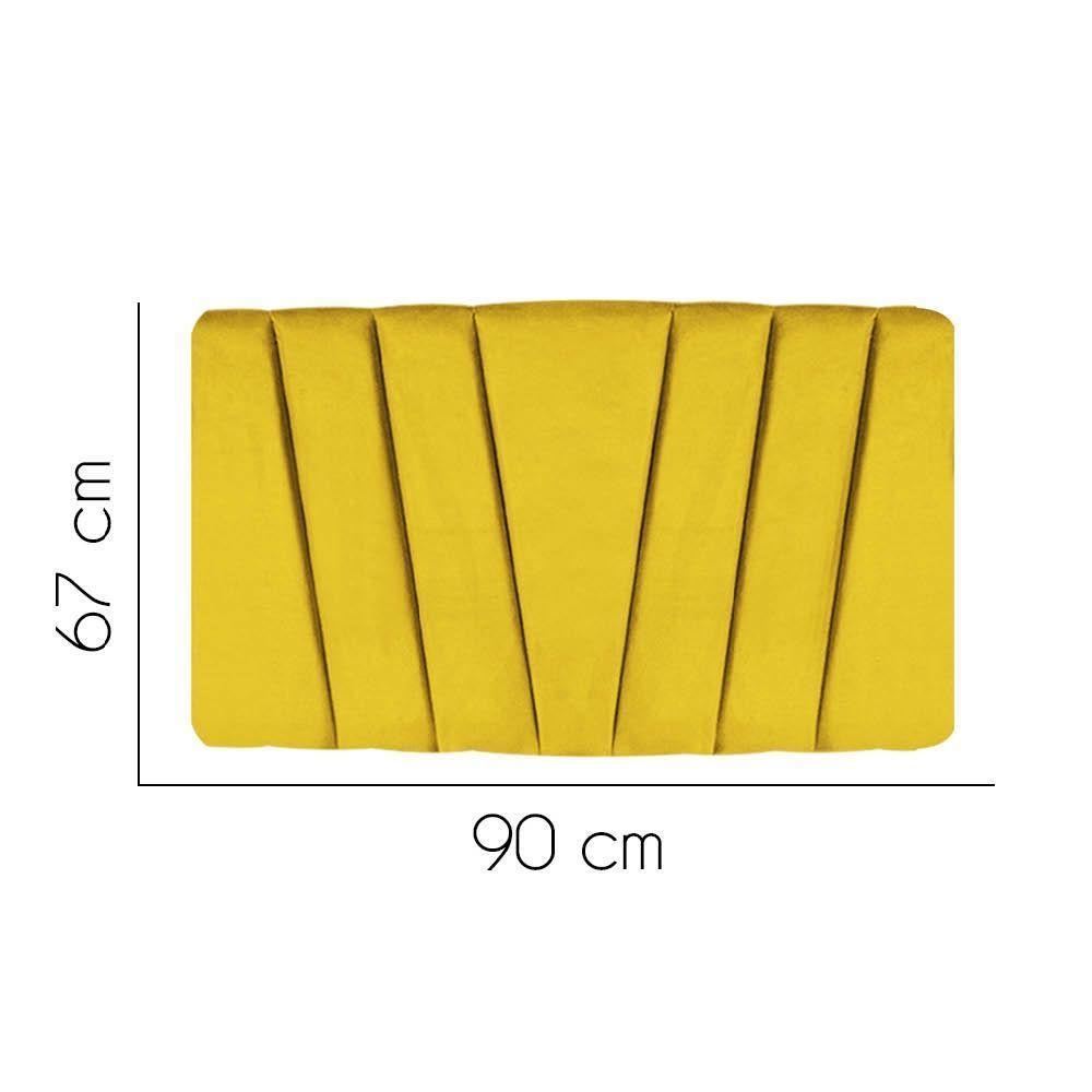 Painel Cabeceira Estofada Bélgica 90cm Cama Box Solteiro Suede Amarelo- Mabe Magazine - 2