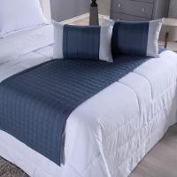 Cobre Leito Branco + Kit Peseira Matelado Copacabana Percal 300 Fios Queen 08 Peças 100% Poliéster - Branco/azul - 8