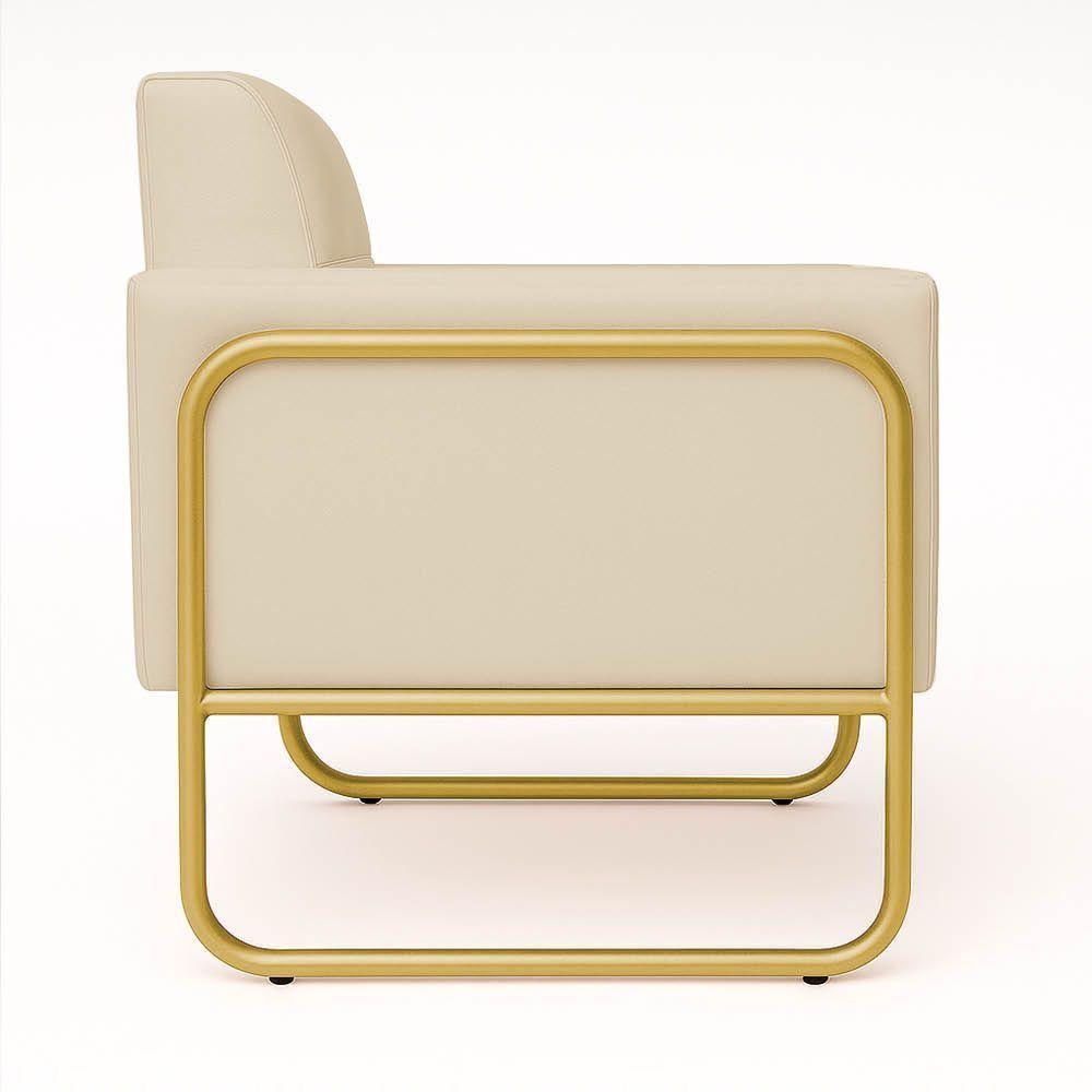 Poltrona Sala Industrial Alta Tubo Dourado Kit 2 Elisa Sintético D03 - D'rossi Branco - 7