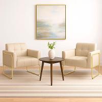 Poltrona Sala Industrial Alta Tubo Dourado Kit 2 Elisa Sintético D03 - D'rossi Branco - 1