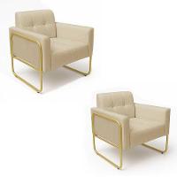 Poltrona Sala Industrial Alta Tubo Dourado Kit 2 Elisa Sintético D03 - D'rossi Branco - 2