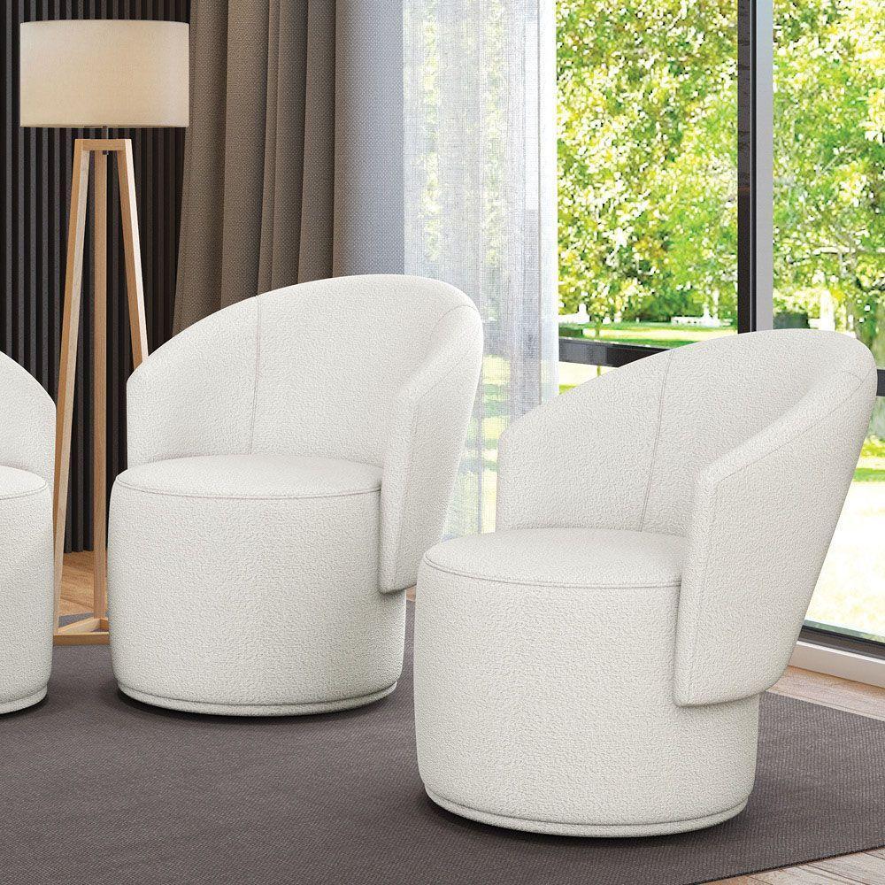 Poltrona Decorativa Orgânica Fixa Para Sala Kit 2 Malu Bouclê Off White M11 - D'rossi - 1