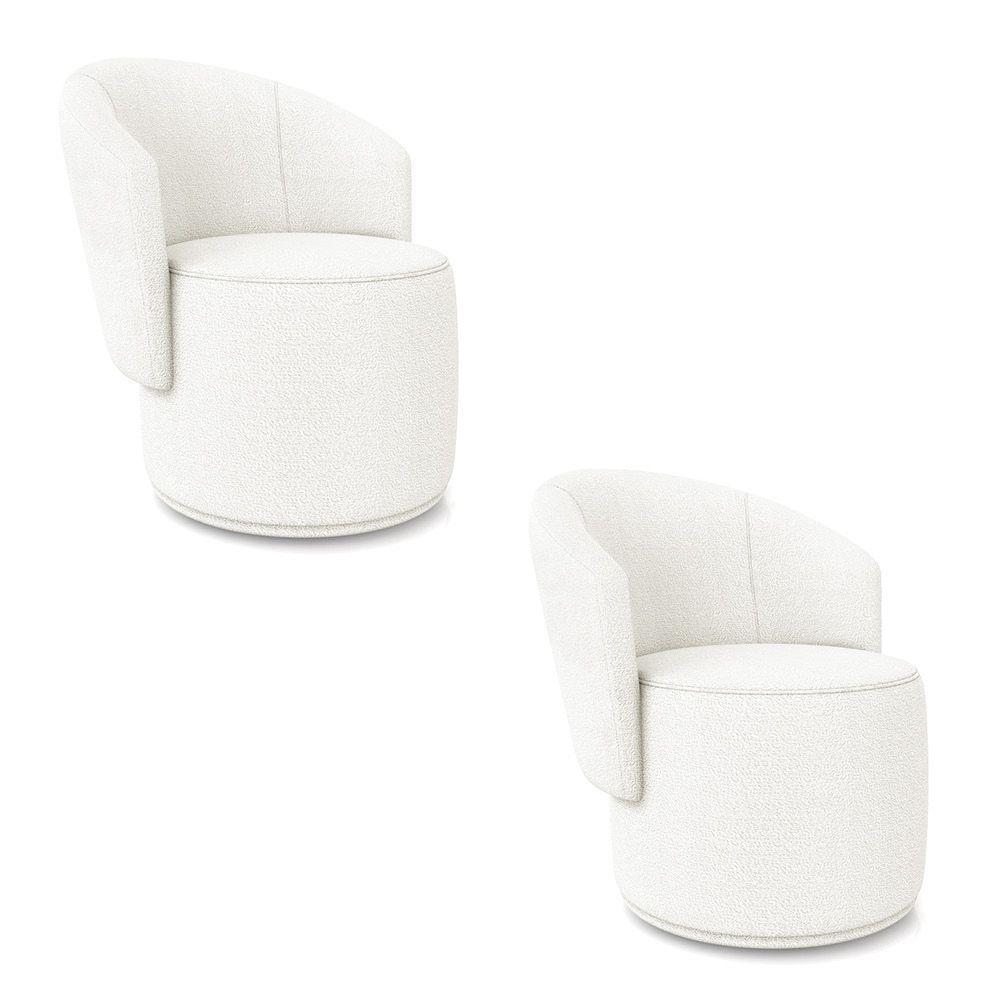 Poltrona Decorativa Orgânica Fixa Para Sala Kit 2 Malu Bouclê Off White M11 - D'rossi - 2