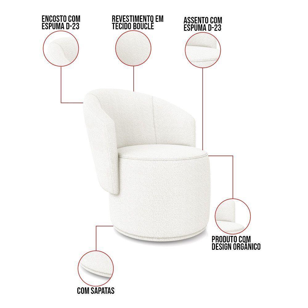 Poltrona Decorativa Orgânica Fixa Para Sala Kit 2 Malu Bouclê Off White M11 - D'rossi - 3