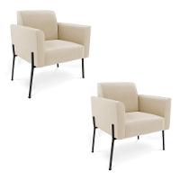 Poltrona Pé De Ferro Preto Para Sala Kit 2 Marisa Suede Bege - 1