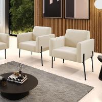 Poltrona Pé De Ferro Preto Para Sala Kit 2 Marisa Suede Bege - 2