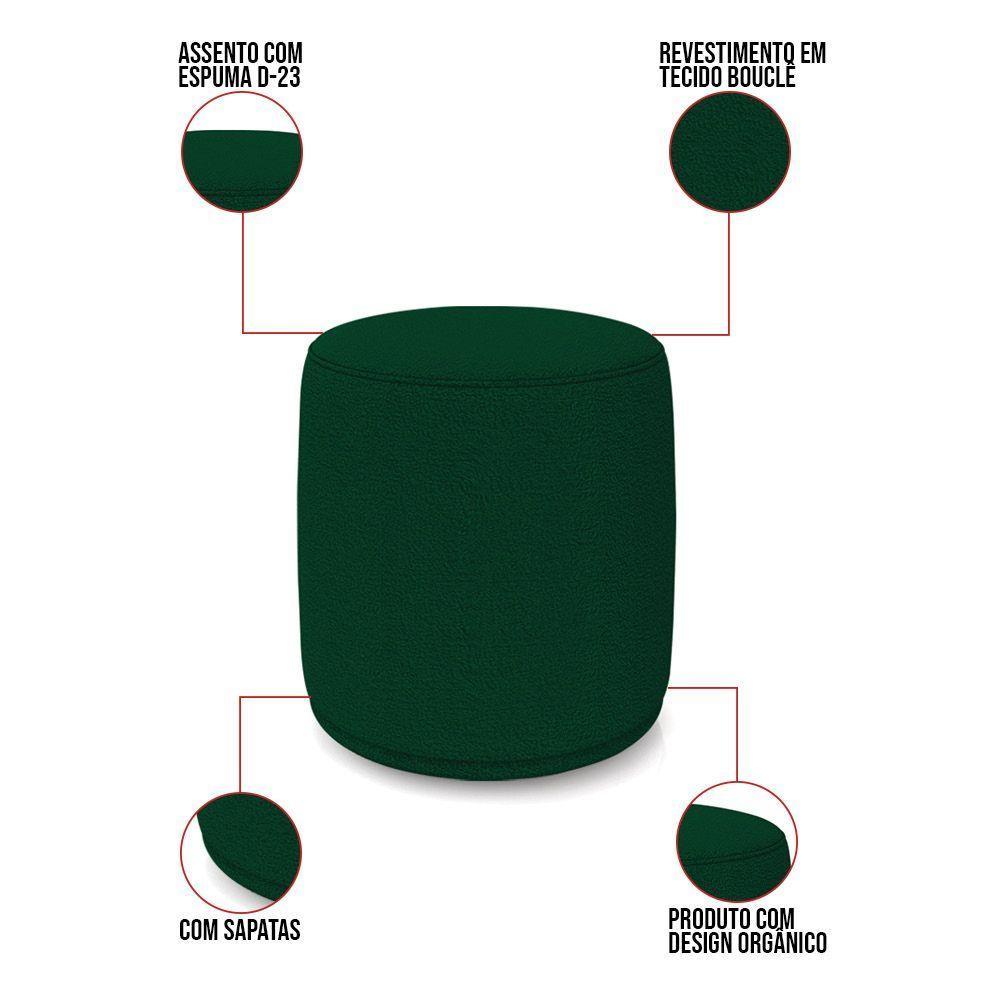 Poltrona E Puff Redondo Orgânico Para Sala Malu Bouclê Verde M11 - D'rossi - 4
