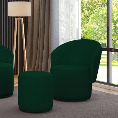 Poltrona E Puff Redondo Orgânico Para Sala Malu Bouclê Verde M11 - D'rossi