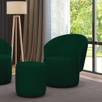 Poltrona E Puff Redondo Orgânico Para Sala Malu Bouclê Verde M11 - D'rossi - 1