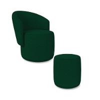 Poltrona E Puff Redondo Orgânico Para Sala Malu Bouclê Verde M11 - D'rossi - 2