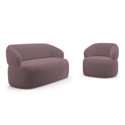 Kit Poltrona Giratória E Sofá Orgânico Living Glee 02 Lugares 140cm Veludo Rosê - Abmaza