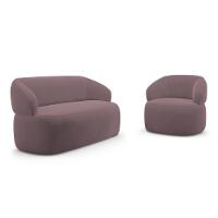 Kit Poltrona Giratória E Sofá Orgânico Living Glee 02 Lugares 140cm Veludo Rosê - Abmaza - 1