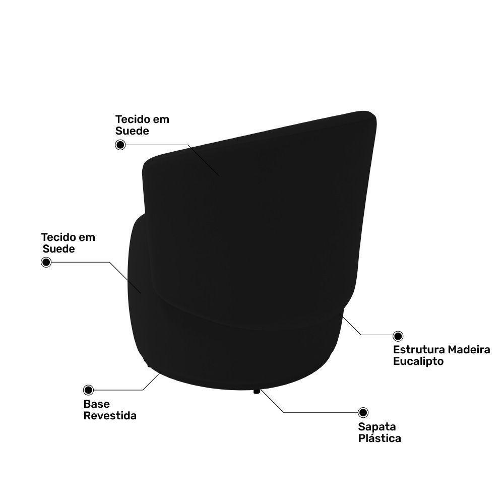 Kit Poltrona E Namoradeira Aisha Orgânica Suede Preto - Abmaza - 6