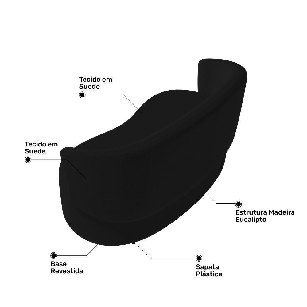 Kit Poltrona E Namoradeira Aisha Orgânica Suede Preto - Abmaza - 7