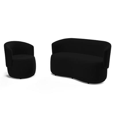 Kit Poltrona E Namoradeira Aisha Orgânica Decorativa Suede Preto Abmaza