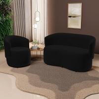 Kit Poltrona E Namoradeira Aisha Orgânica Suede Preto - Abmaza - 2