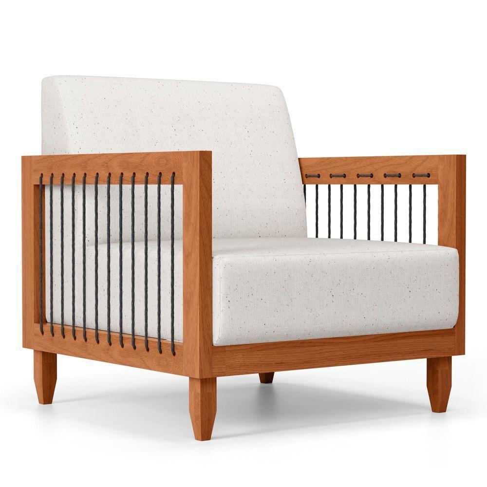 Poltrona Decorativa Varanda Samoa Madeira Maciça Com Cordas Náutica Linho Natural - Abmaza - 1