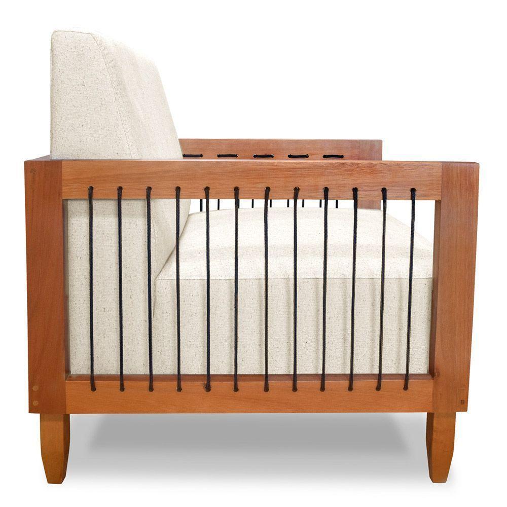 Poltrona Decorativa Varanda Samoa Madeira Maciça Com Cordas Náutica Linho Natural - Abmaza - 9