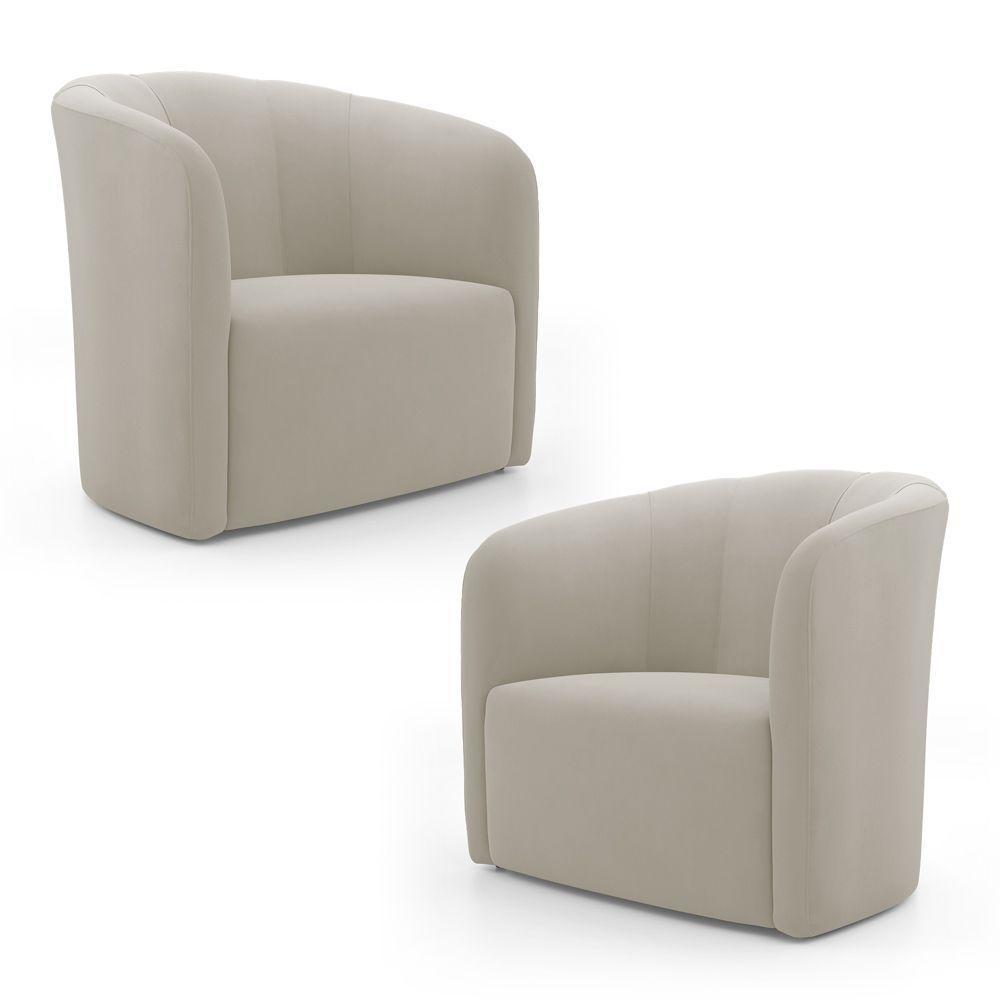 Kit 02 Poltronas Decorativas Abby Veludo Bege - Abmaza - 1