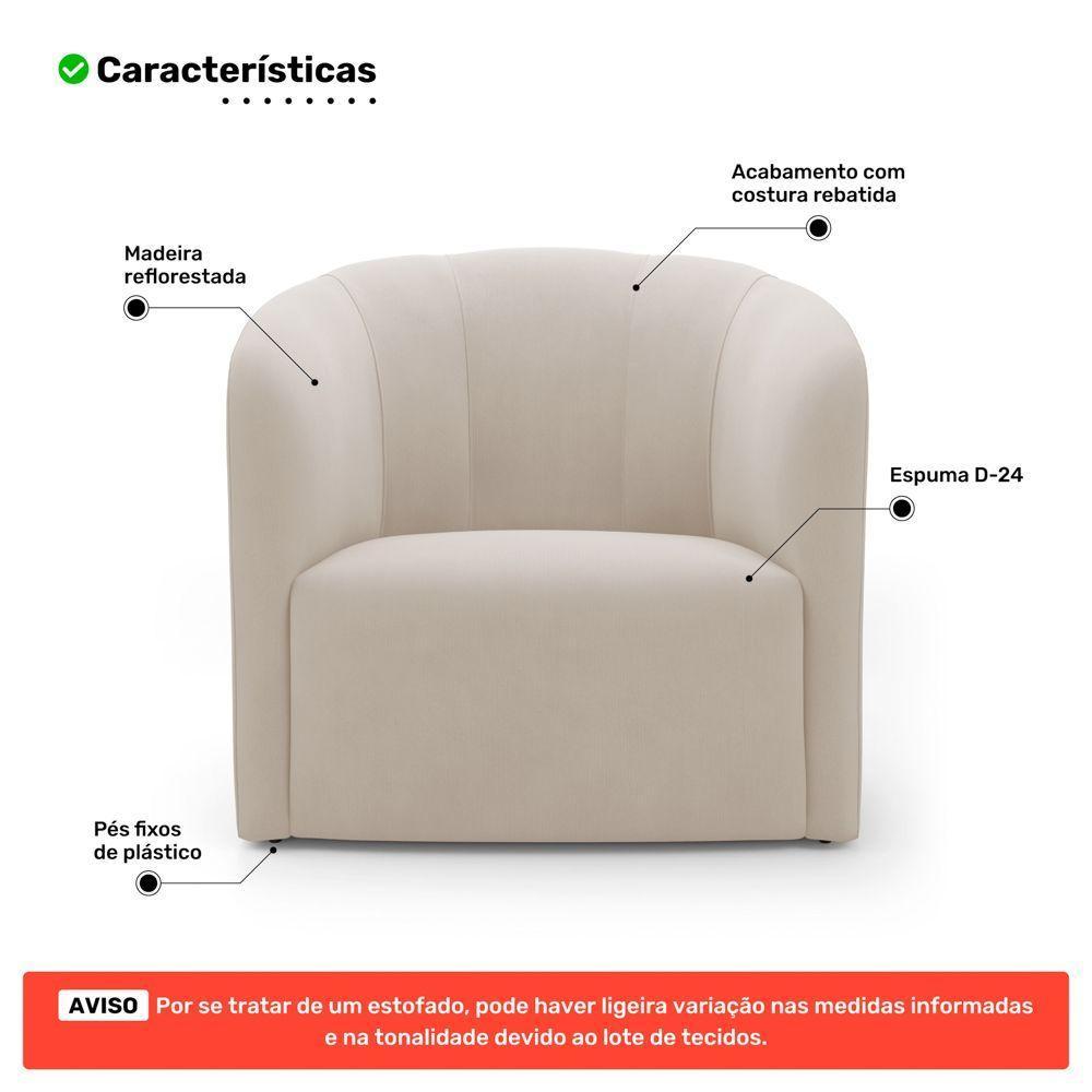 Kit 02 Poltronas Decorativas Abby Veludo Bege - Abmaza - 3
