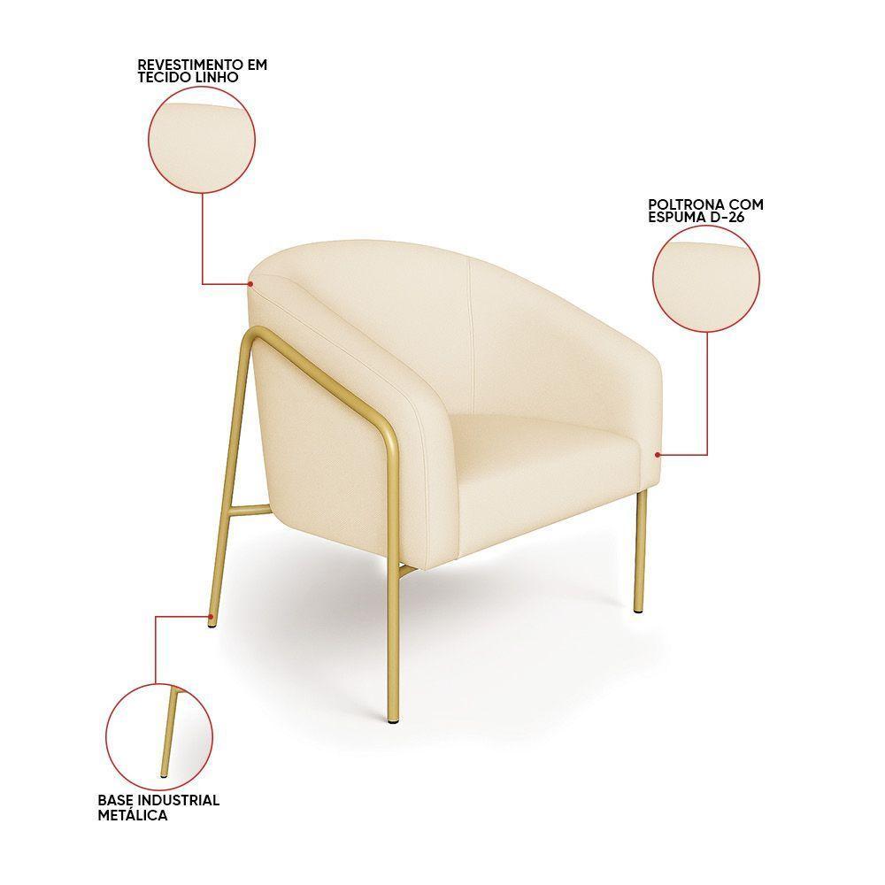 Poltrona Sala Industrial Alta Dourado Stella Linho Bege D03 - D'rossi - 3