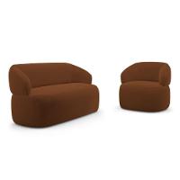 Kit Poltrona Giratória E Sofá Orgânico Living Glee 02 Lugares 140cm Veludo Terracota - Abmaza - 1