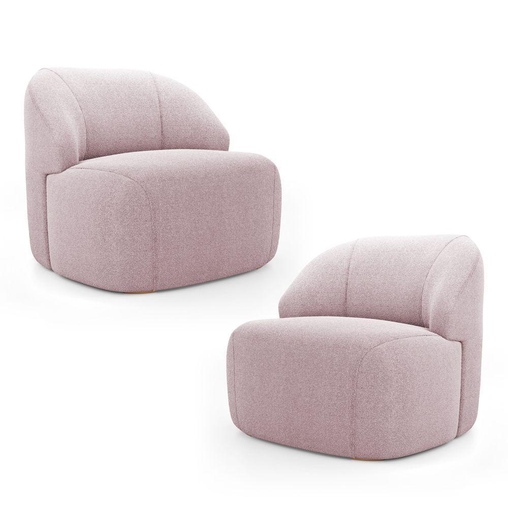 Kit 02 Poltronas Decorativas Kaya Orgânica Bouclê Rosê - Abmaza - 1