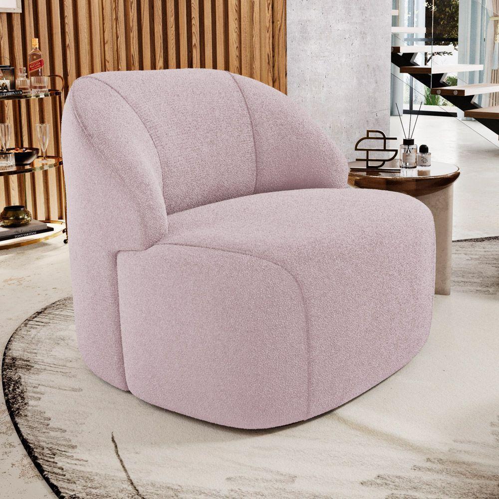 Kit 02 Poltronas Decorativas Kaya Orgânica Bouclê Rosê - Abmaza - 2