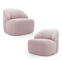 Kit 02 Poltronas Decorativas Kaya Orgânica Bouclê Rosê - Abmaza - 1