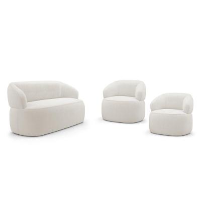 Kit 02 Poltronas Giratória E 01 Sofá Orgânico Glee 03 Lugares 170cm Bouclê Off White - Abmaza