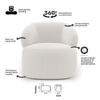 Kit 02 Poltronas Giratória E 01 Sofá Orgânico Glee 03 Lugares 170cm Bouclê Off White - Abmaza - 3