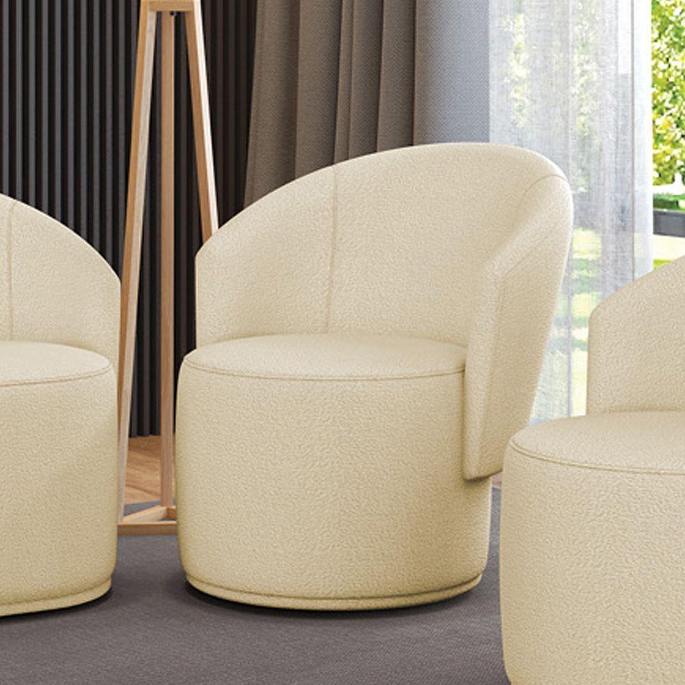 Poltrona Decorativa Orgânica Fixa Para Sala Malu Bouclê M11 - D'rossi Off White - 1