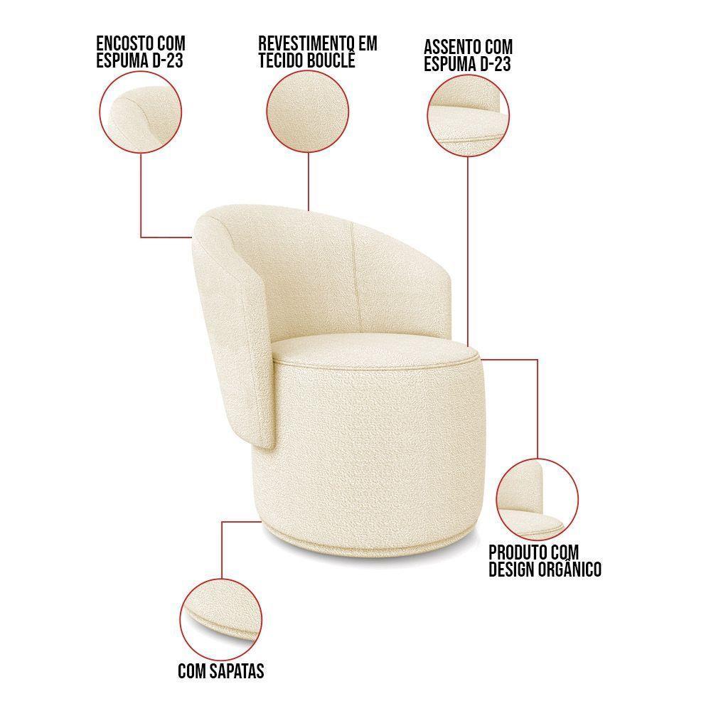 Poltrona Decorativa Orgânica Fixa Para Sala Malu Bouclê M11 - D'rossi Rose - 3