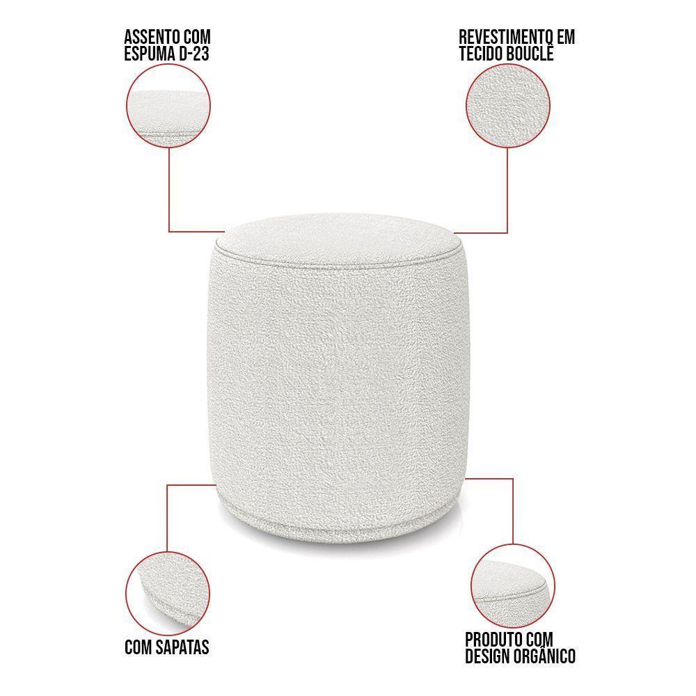 Poltrona E Puff Redondo Orgânico Para Sala Malu Bouclê Cinza M11 - D'rossi - 4