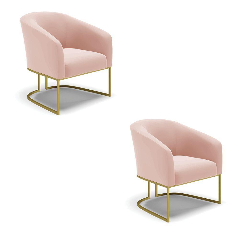 Poltrona Decorativa Industrial Dourado Kit 2 Stella Veludo Rosê D03 - D'rossi - 2
