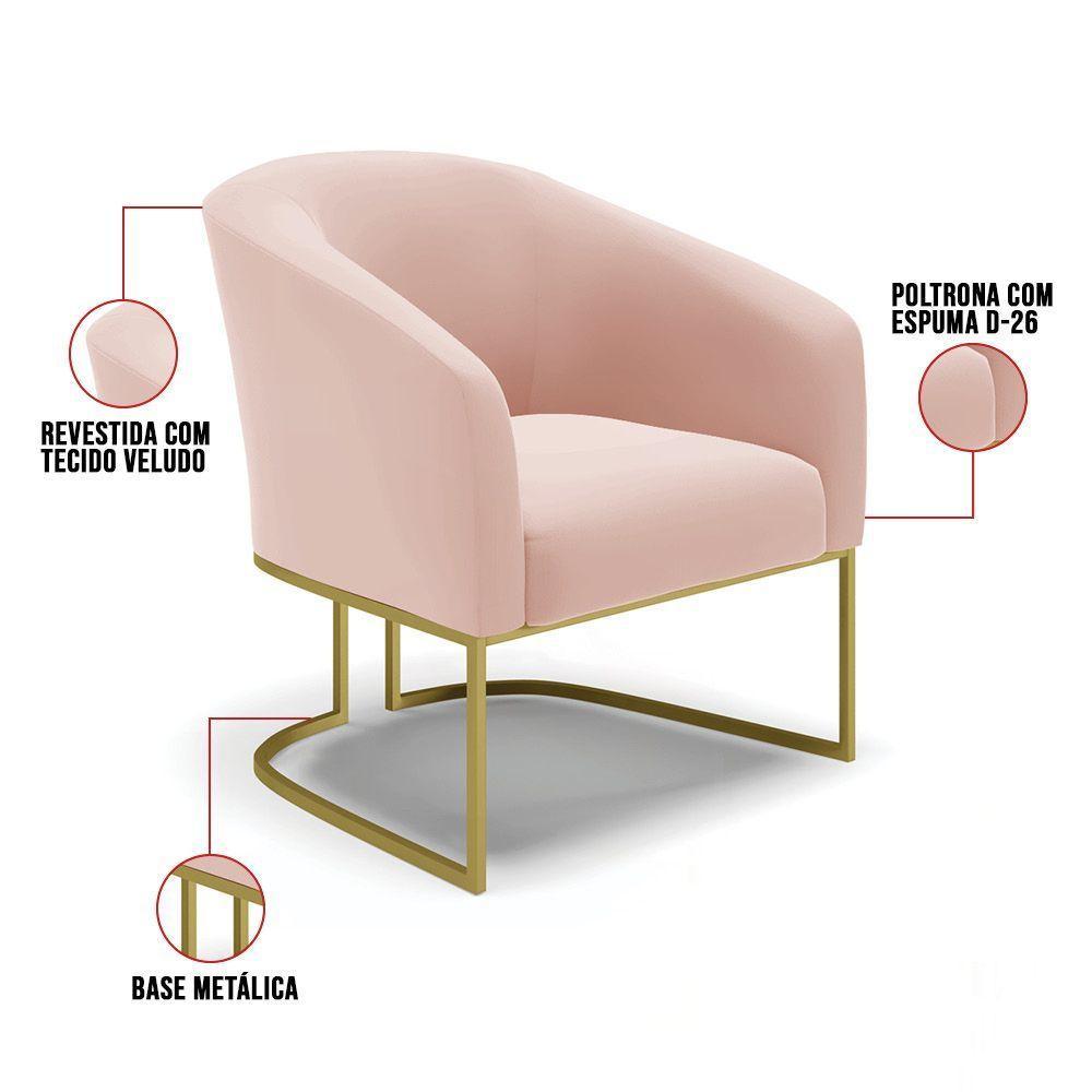 Poltrona Decorativa Industrial Dourado Kit 2 Stella Veludo Rosê D03 - D'rossi - 3